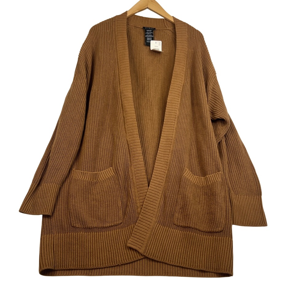 Max & Mia Camel Brown 100% Cotton Chunky Knit Cardigan Sweater XXL NEW